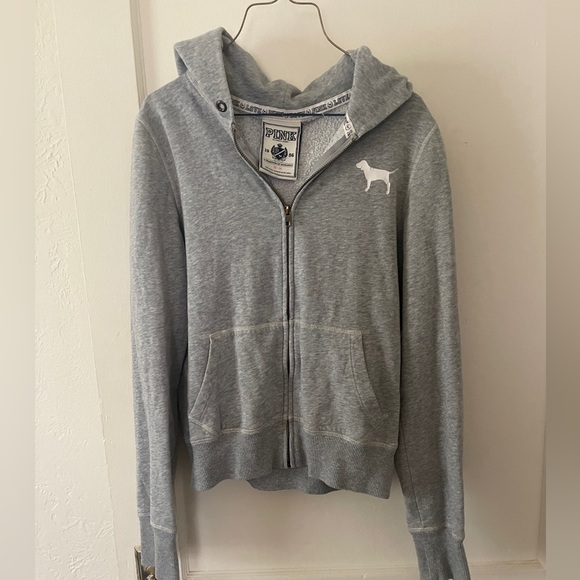 Vintage PINK Victoria’s Secret grey hoodie medium Sequin heart on the back Y2K - Picture 2 of 10